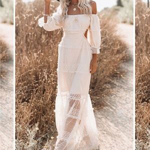 Vici dolls off shoulder cream dress, maxi , size large